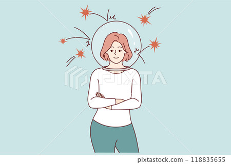 Woman demonstrates resistance to stress thanks to dome that protects from negativity 118835655
