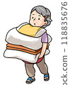 Senior woman carrying a futon 118835676
