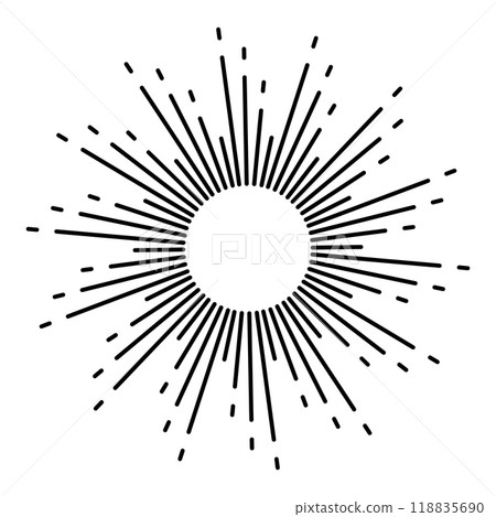 Sunburst firework explosion, bursting or light rays, linear drawing. Vector trendy hand drawn retro isolated design element 118835690