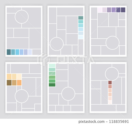 Photo collage template set. Album brandboard, set portfolio images. Mood board backgrounds. Mosaic picture frames. Gallery banners. Vector illustration 118835691