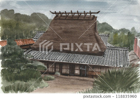 水彩畫的茅草屋 水彩畫的茅草屋 118835960