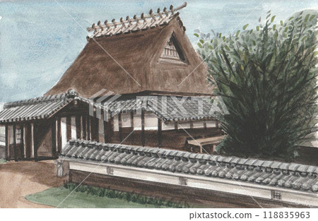 一幢帶茅草屋頂的古老私人住宅 118835963