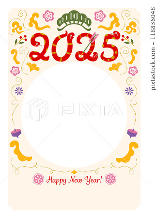 流行可愛的新年賀卡,2025 年設計為蛇 流行可愛的新年賀卡,2025 年設計為蛇 118836048