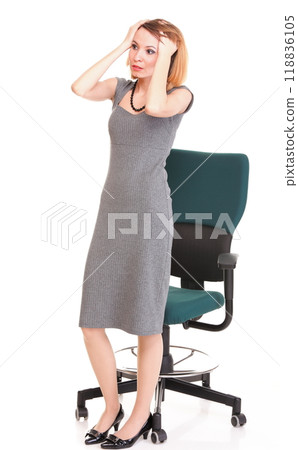 Stressed young attractive businesswoman isolated 118836105