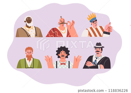 Men of different ages and nationalities demonstrate fashionable looks and hipster hairstyles Men of different ages and nationalities demonstrate fashionable looks and hipster hairstyles 118836226