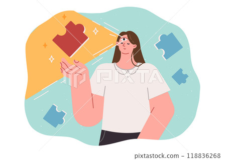 Woman with good intuition and third eye on forehead uses gift of clairvoyance and predicting future 118836268