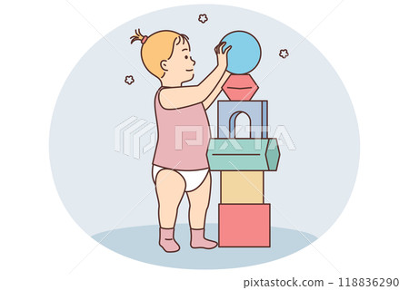 Girl toddler play with colorful blocks Girl toddler play with colorful blocks 118836290
