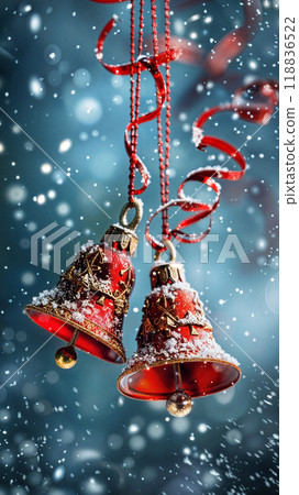 Handmade Christmas Bells with Red Berries on a Festive Branch Handmade Christmas Bells with Red Berries on a Festive Branch 118836522