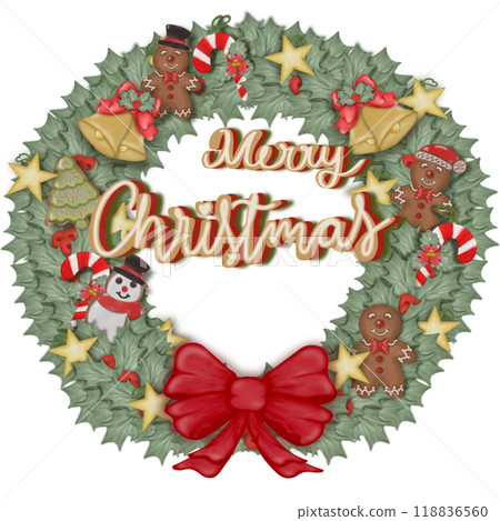 christmas wreath cute hand drawn isolated. baubles for Christmas project. christmas wreath cute hand drawn isolated. baubles for Christmas project. 118836560