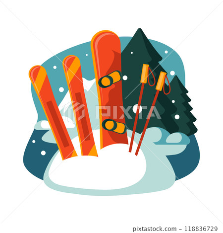 Skiing and Snowboarding, Popular Winter Sports in Flat Design in a vector illustration Skiing and Snowboarding, Popular Winter Sports in Flat Design in a vector illustration 118836729