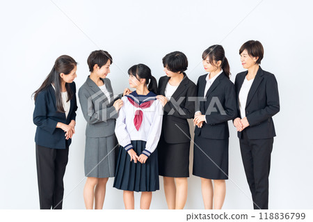 A tutor and a middle school student woman on a white background 118836799