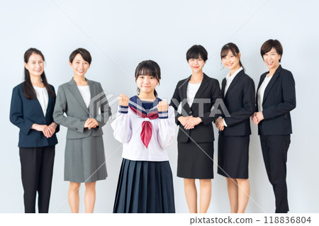 A tutor and a middle school student woman on a white background A tutor and a middle school student woman on a white background 118836804