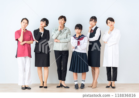Women of various professions on a white background 118836816