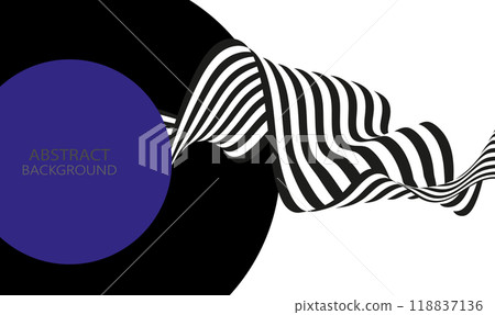 Horizontal striped black and white wave on abstract background, design element 118837136