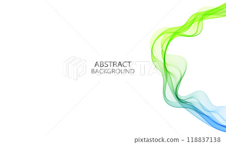 Blue green vertical smoky transparent wave on white background, design element 118837138