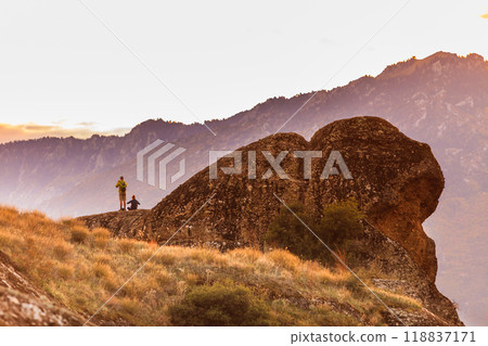 Tourists in mountains Meteora Greece Tourists in mountains Meteora Greece 118837171