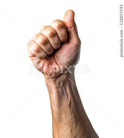 A clenched fist, isolated on a transparent background, symbolizes strength and determination. A clenched fist, isolated on a transparent background, symbolizes strength and determination. 118837243