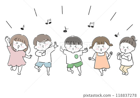 精力充沛的孩子們享受舞蹈（音符） 118837278