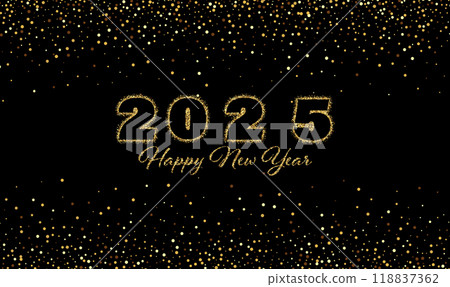 New Year card design for 2025, golden dust on a black background 118837362