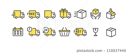 運輸送貨卡車圖標向量素材集（主線黃色流行） 118837448