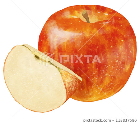 1 個逼真的紅蘋果和 1 個切片 118837580