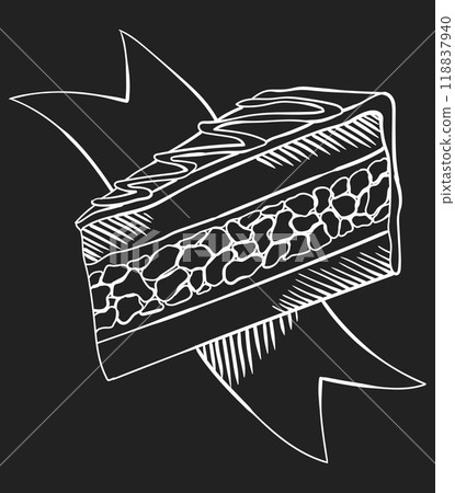 Cafe menu with food and drinks on chalkboard. Blackboard sketch of pastry. Hand drawn vector design 118837940