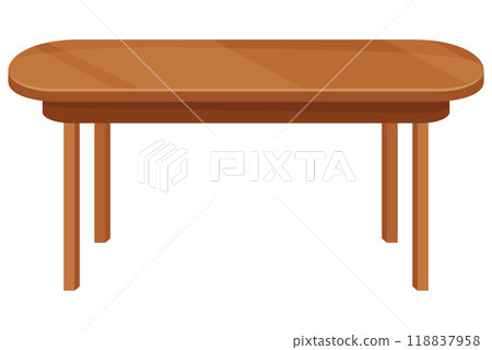 Table furniture of wood, interior wooden desk. Empty wooden table isolated illustration on white background. Vector illustration of platform or stand Table furniture of wood, interior wooden desk. Empty wooden table isolated illustration on white background. Vector illustration of platform or stand 118837958