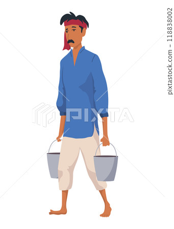 Indian farmer. India village cheering character working or bangladesh people. Village rural character worker. Rural business and village concept. Vector illustration Indian farmer. India village cheering character working or bangladesh people. Village rural character worker. Rural business and village concept. Vector illustration 118838002