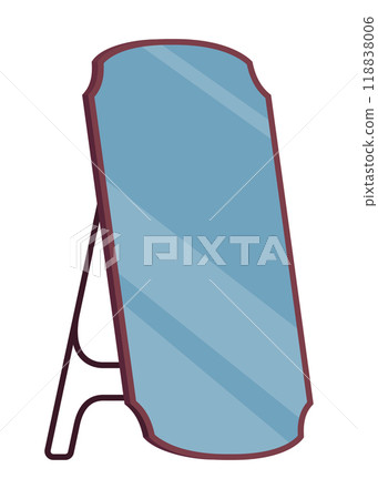 Home floor mirror icon with metal frame furniture. Hallway, bedroom interior design element. Full-length dressing room decor. Illustration isolated on white 118838006