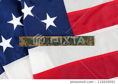 U.S. Navy Branch Tape on national USA flag 118838091