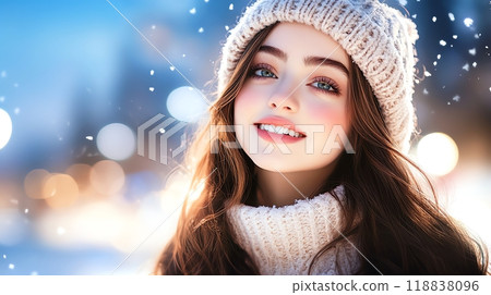 Snow, illuminations and a beautiful girl 118838096