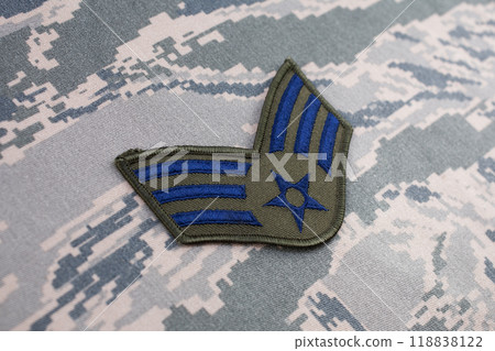 US AIR FORCE Senior Airman rank patch on digital tiger-stripe pattern Airman Battle Uniform 118838122