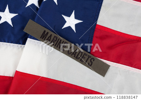 U.S. MARINE CADETS Branch Tape on national USA flag 118838147