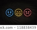 Neon signs with facial expressions expressing three different emotions 118838439