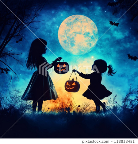 Trick-or-Treating Girls in Halloween Night  118838481