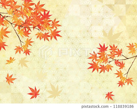 Beautiful maple-Gold leaf-Checkered pattern-Japanese paper wallpaper-Autumn image Glitter background material frame 118839186