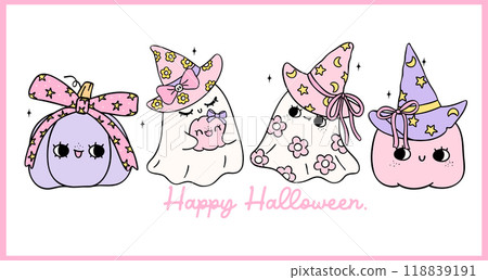 Retro Pastel Halloween Ghosts banner Coquette Spooky Cute Cartoon doodle drawing t shirt printable design Retro Pastel Halloween Ghosts banner Coquette Spooky Cute Cartoon doodle drawing t shirt printable design 118839191