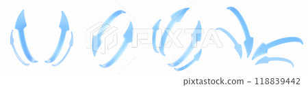 3d light blue glass arrows isolated on white background. Curve up and down direction symbol for navigation, business infographics, website, app or ui design. Realistic render icon set. 3D illustration 118839442