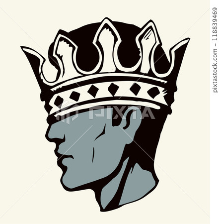 Profile of a handsome man with too big crown. Vector drawing 118839469