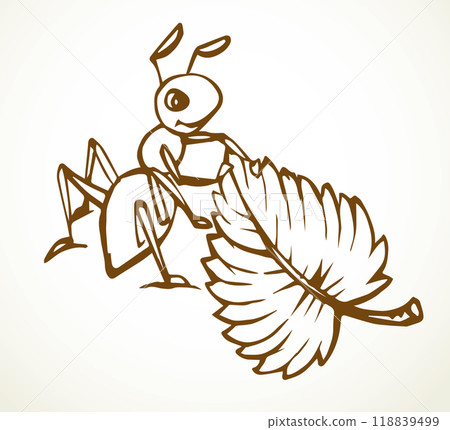 The ant is pulling a leaf. Vector drawing 118839499