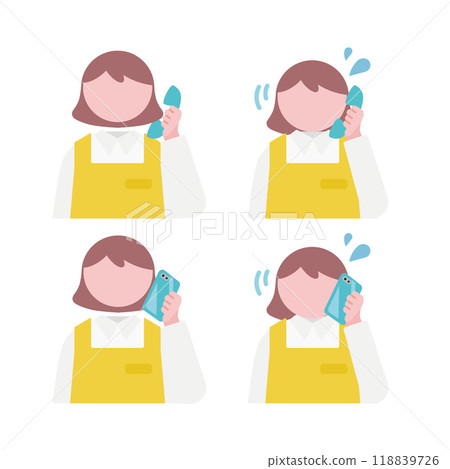 Illustration set of a female store clerk making a phone call 118839726