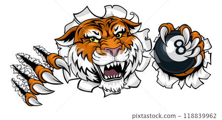 Tiger Angry Pool 8 Ball Billiards Mascot Cartoon 118839962