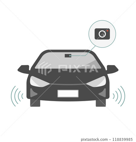 Icon of advanced safety car equipped with self-driving and security features 118839985