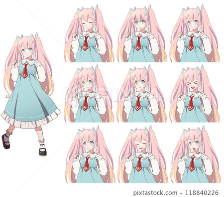 Cute anime-style one-piece girl with upper body facial expression difference 118840226