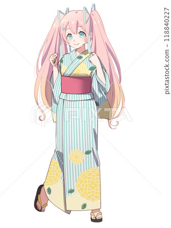 Full-body portrait of a cute anime-style yukata girl 118840227