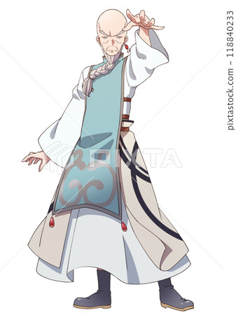 Full-body portrait of an old man monk in an - Stock