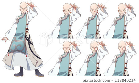 Anime-style fantasy world grandfather monk full body standing picture and upper body facial expression difference Anime-style fantasy world grandfather monk full body standing picture and upper body facial expression difference 118840234