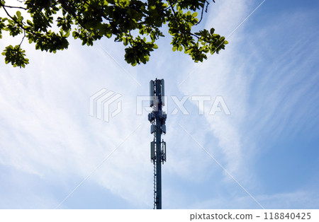 Cellural antenna and telecommunications tower. Mobile phone base station. 118840425