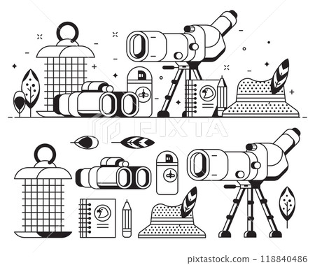 Birding and Birdwatching Equipment and Elements Birding and Birdwatching Equipment and Elements 118840486