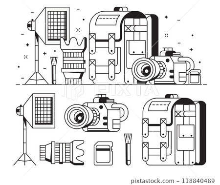 Digital Photography Equipment Line Art Icons Digital Photography Equipment Line Art Icons 118840489